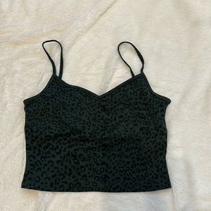 Green leopard print crop workout top size SP